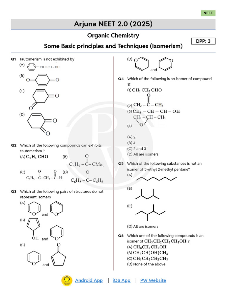 NEET 2025 Isomerism Practice Questions | PDF | Isomer | Organic Chemistry
