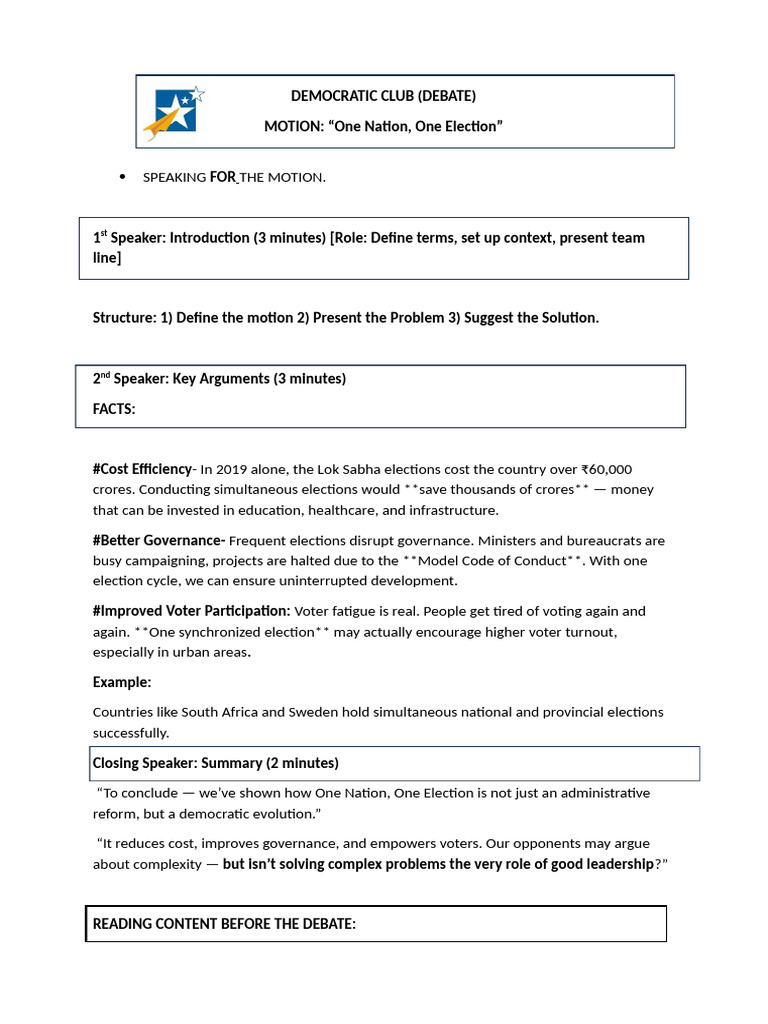 Debate (For The Motion) | PDF | Elections | Voter Turnout