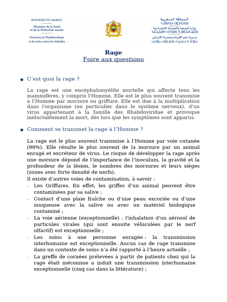 Comprendre la rage : transmission et prévention | PDF | Rage (maladie ...