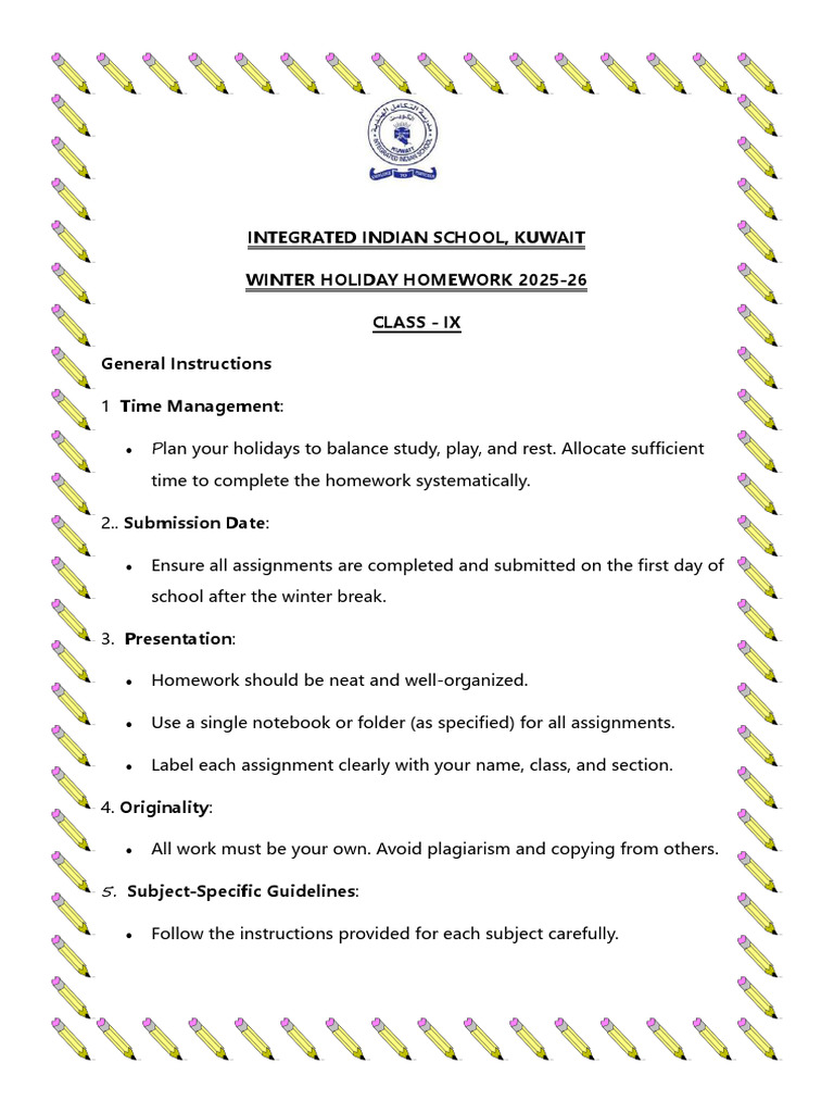 Winter Homework for Class IX - 2025-26 | PDF | Area | Chemical Elements