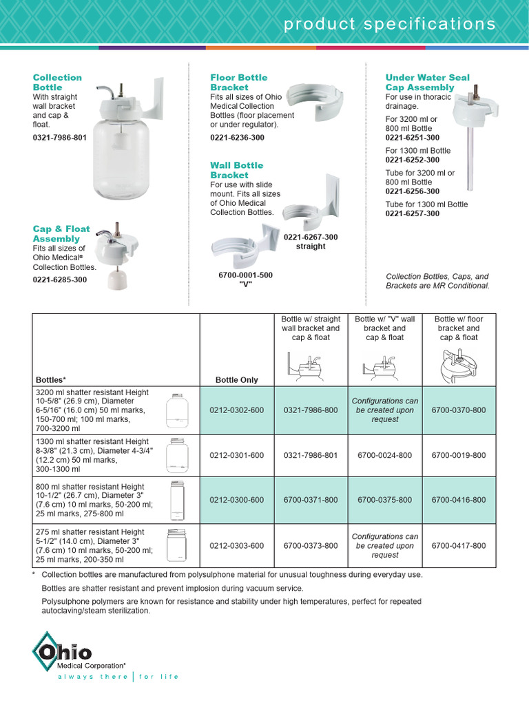 255428UK Product Specifications - Collection Bottles | PDF