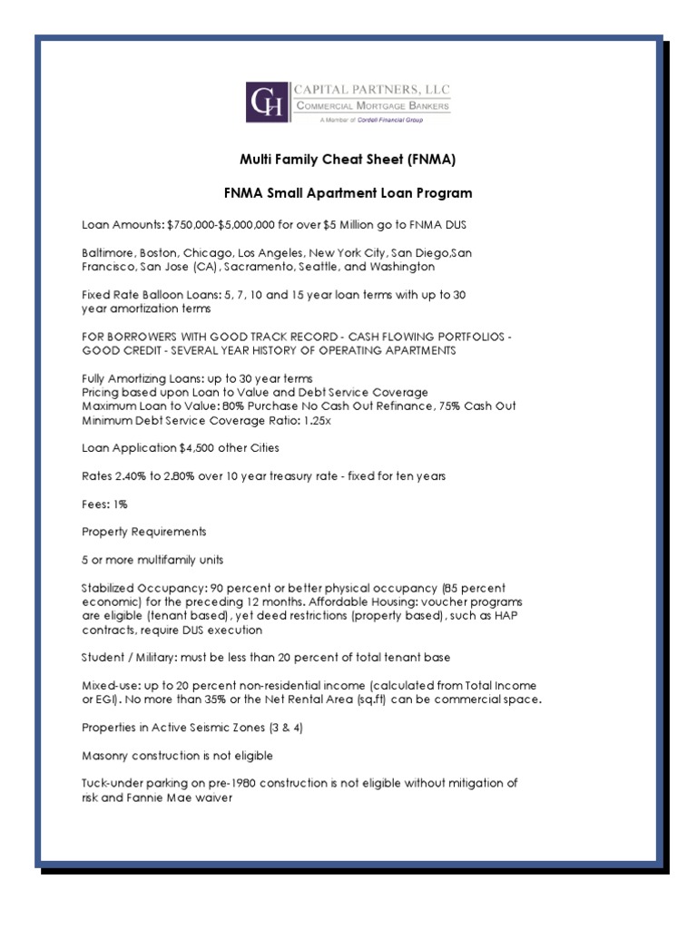 FNMA Small Apartment Loan Guide | PDF | Loan To Value Ratio | Fannie Mae