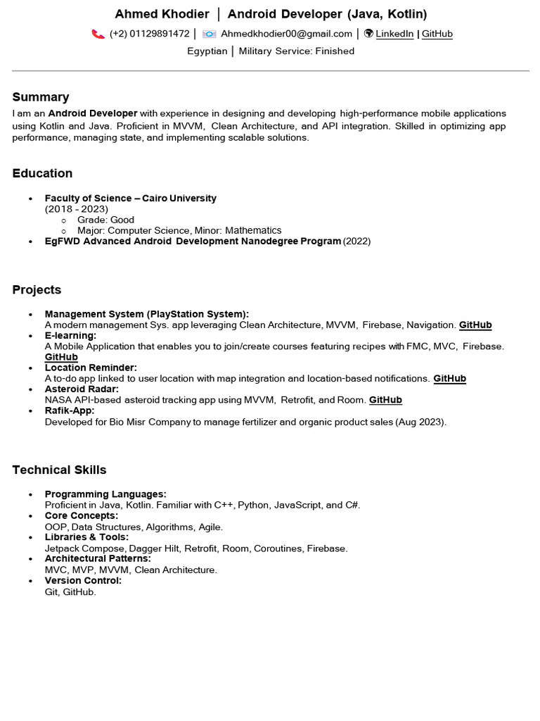 Android Developer Ahmed Khodier Profile | PDF