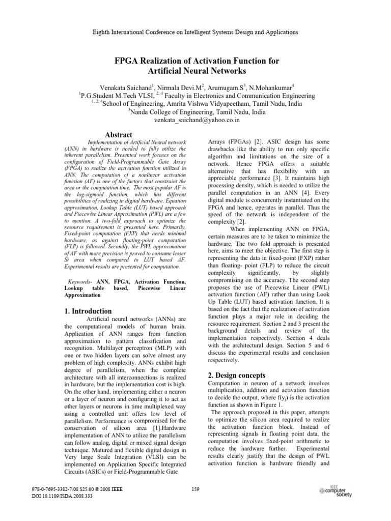 FPGA Activation Function for ANN | PDF | Field Programmable Gate Array ...