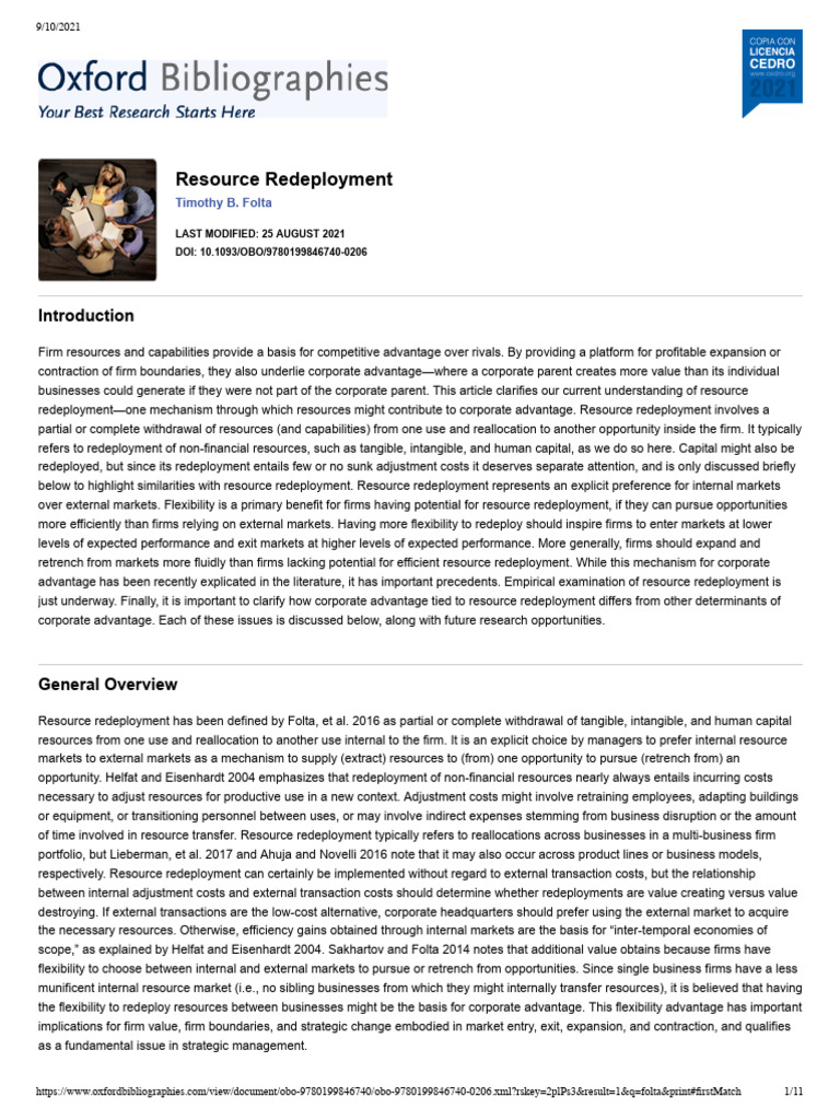 2021 - Folta Resource Redeployment - Online Version | PDF | Strategic ...