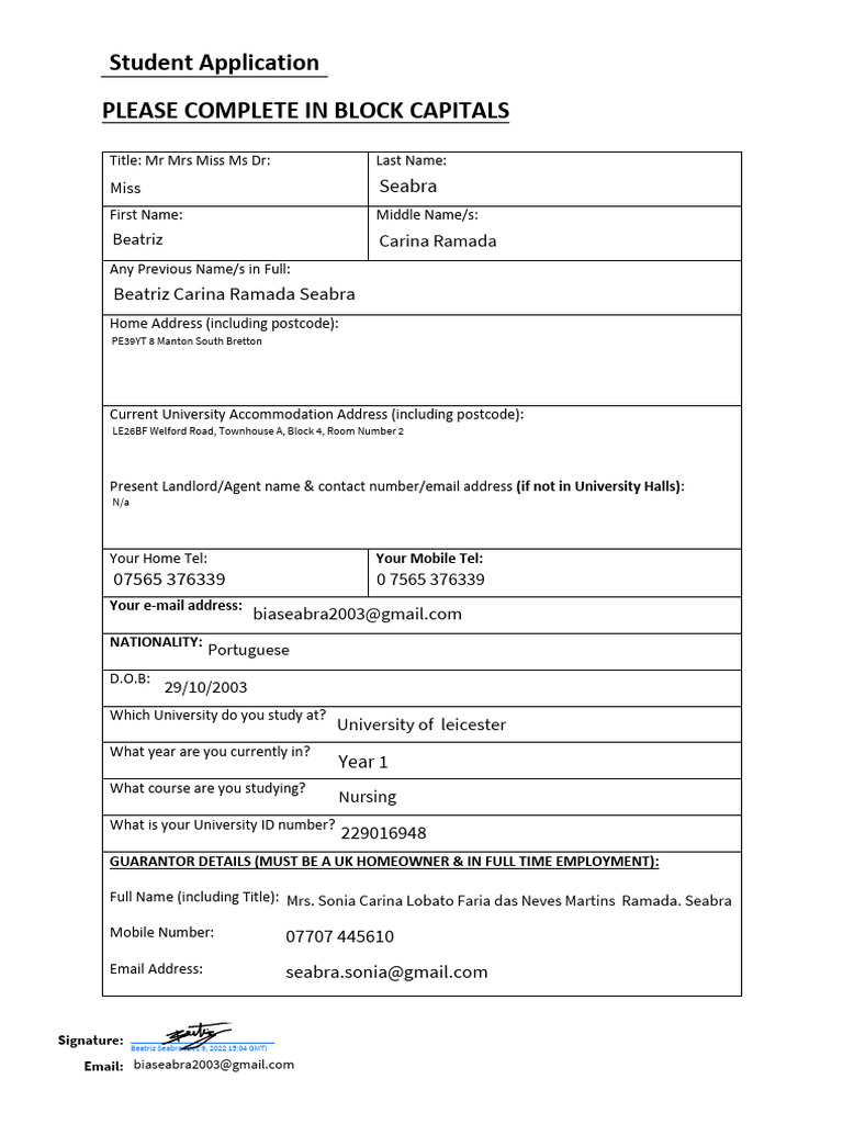 Student Application Form Template | PDF