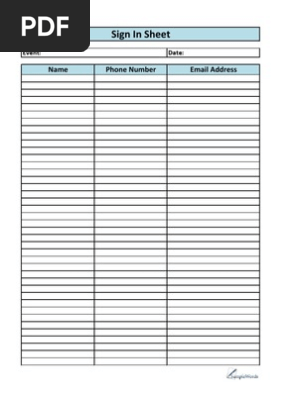 Sign in Sheet