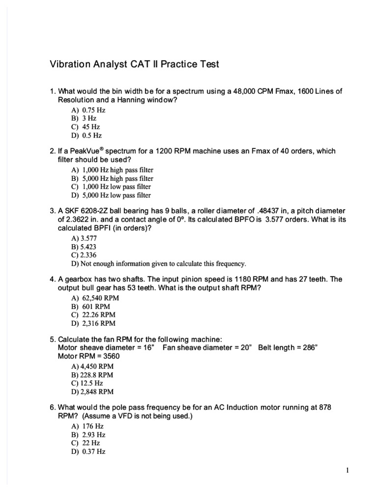 Vibration Analysis Practice Test Questions | PDF | Root Mean Square | Hertz