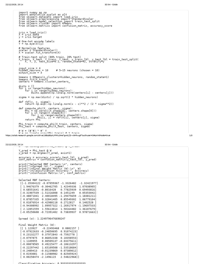 RBF Neural Network with KMeans on Iris | PDF