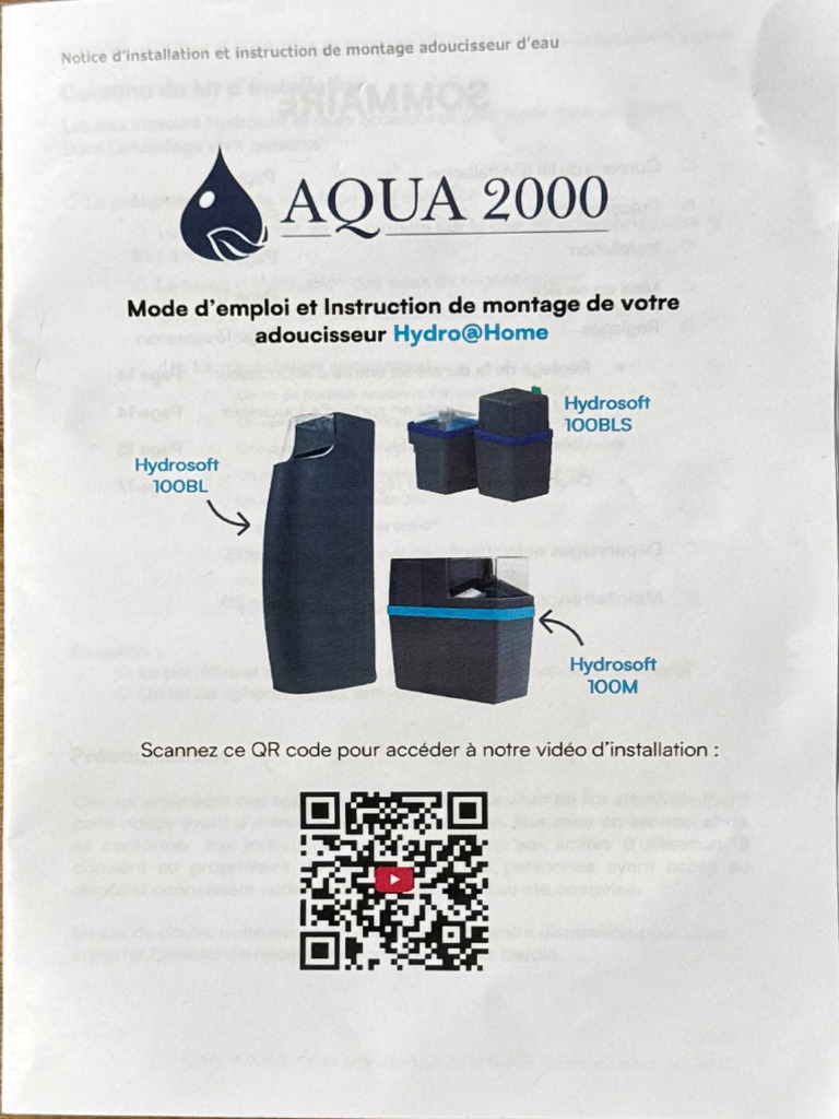 Installation adoucisseur d'eau AQUA 2000 PDF Matériaux Hydraulique — free download