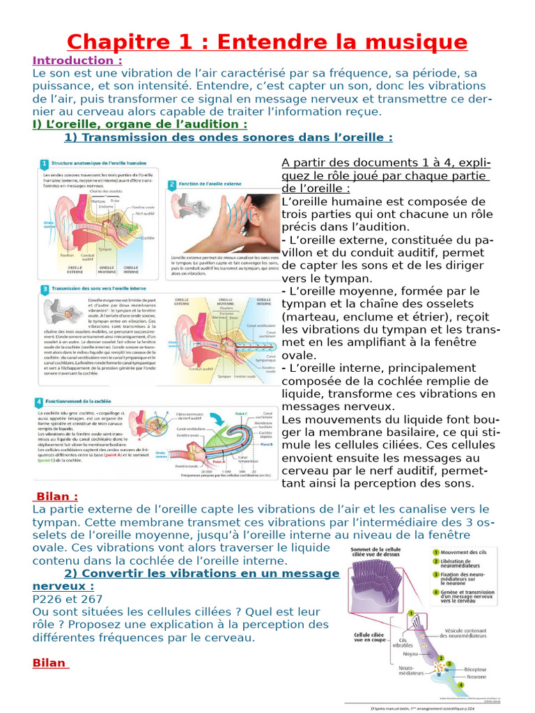 Anatomie et fonctionnement de l'oreille | PDF | Oreille | Sens ...