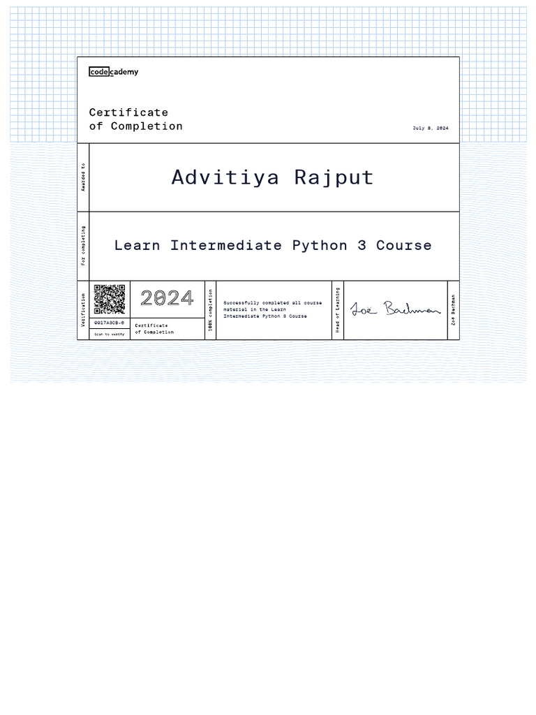 Intermediate Python 3 Course Completion | PDF