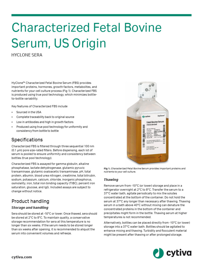 Characterized Fetal Bovine Serum FBS | PDF | Blood Plasma
