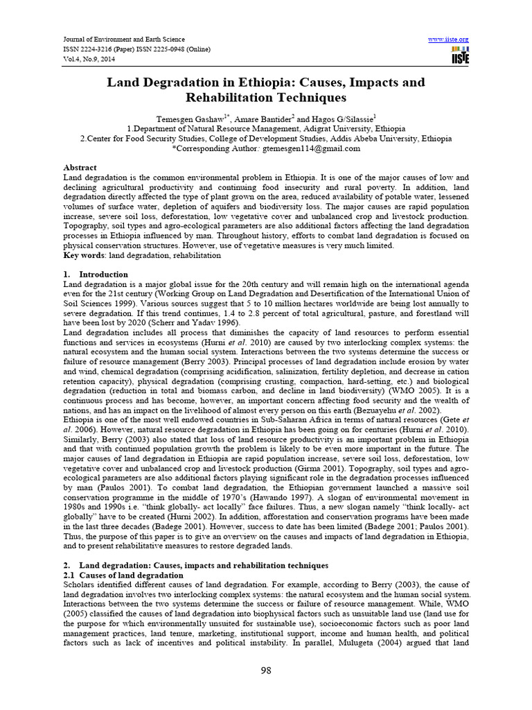 Land Degradation in Ethiopia: Causes & Solutions | PDF | Environmental ...