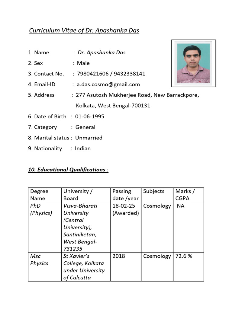 Dr. Apashanka Das CV and Research Profile | PDF | Galaxy | Dark Matter
