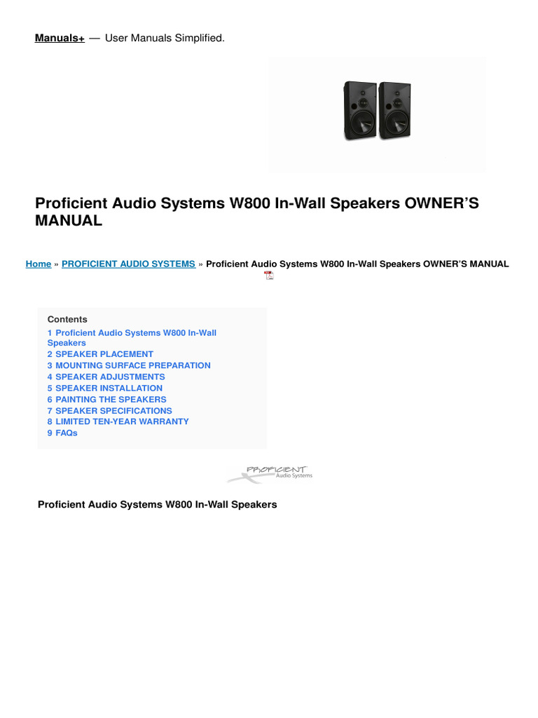 Proficient W800 In-Wall Speakers Manual | PDF | Loudspeaker ...