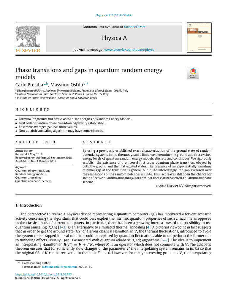 Quantum Phase Transitions in Random Energy Models | PDF | Applied And ...