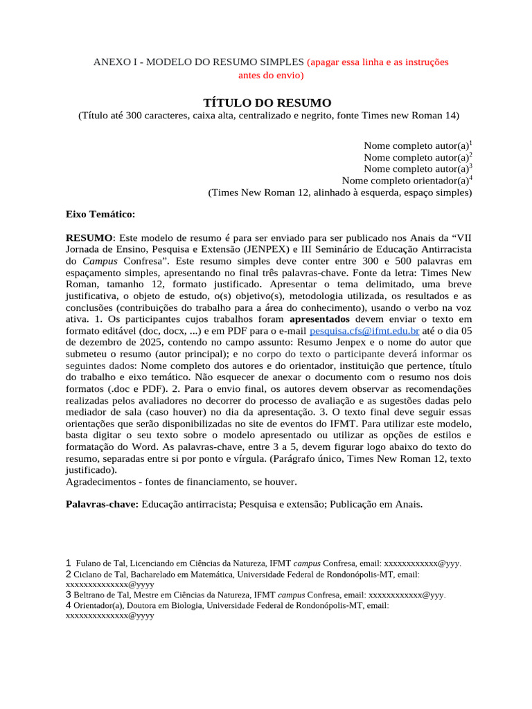 Modelo de Resumo para JENPEX 2025 | PDF | Abstract (resumo)