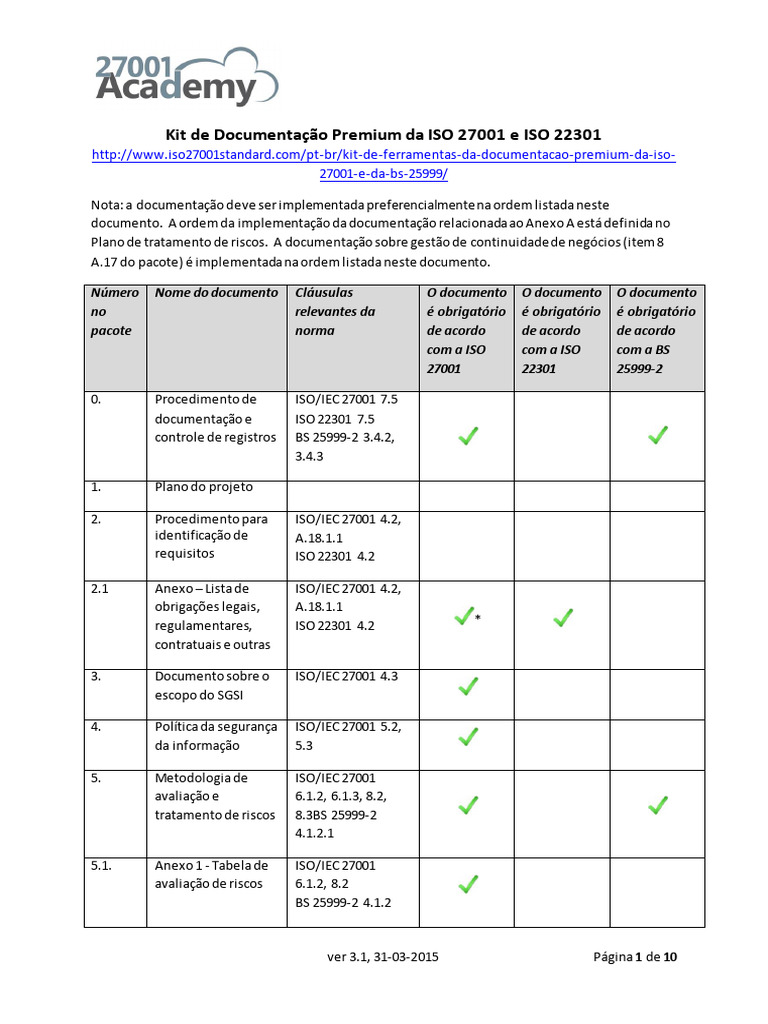 Documentação ISO 27001 e 22301 | PDF | Tecnologia da Informação ...