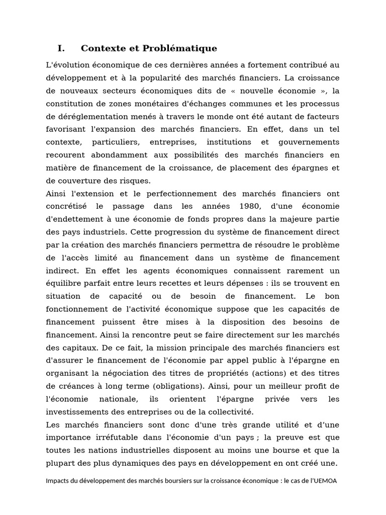 Impact des marchés boursiers sur la croissance UEMOA | PDF | Économie ...