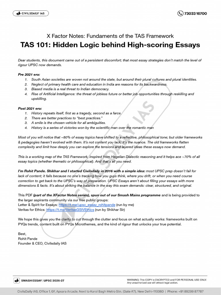 TAS Framework for UPSC Essay Success | PDF | Dialectic | Reason