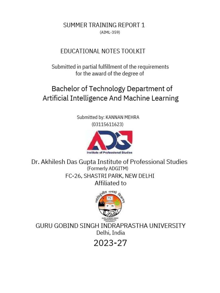 Bachelor of Technology Department of Artificial Intelligence and ...