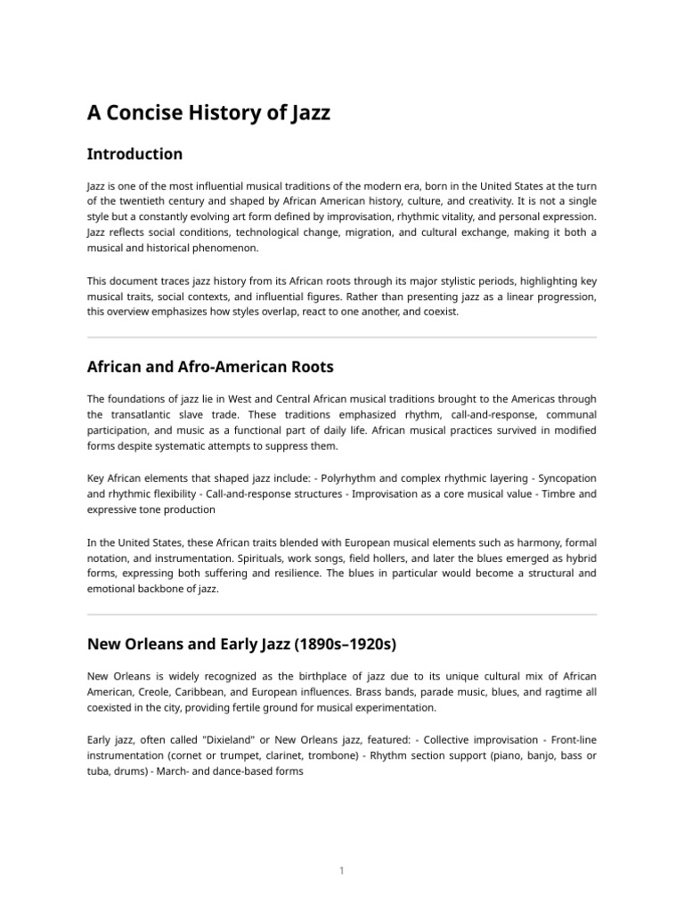 History of Jazz: Evolution and Influence | PDF | Jazz | American ...
