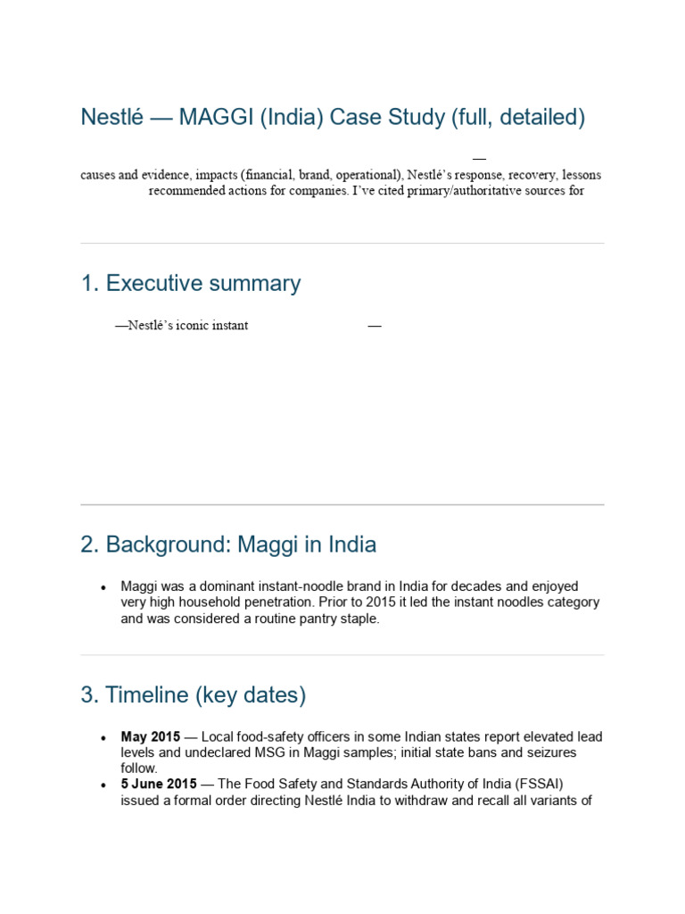 Maggi Crisis: Nestlé India Case Study | PDF | Regulatory Compliance ...