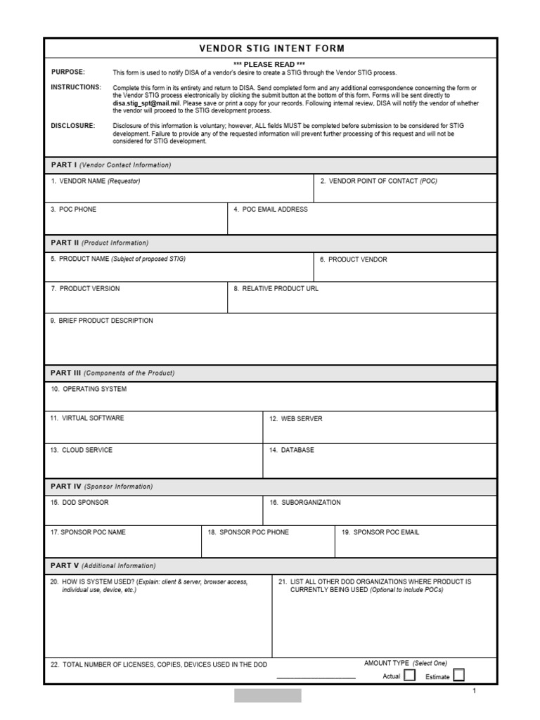 U Vendor STIG Intent Form | PDF | Computing | Computer Security