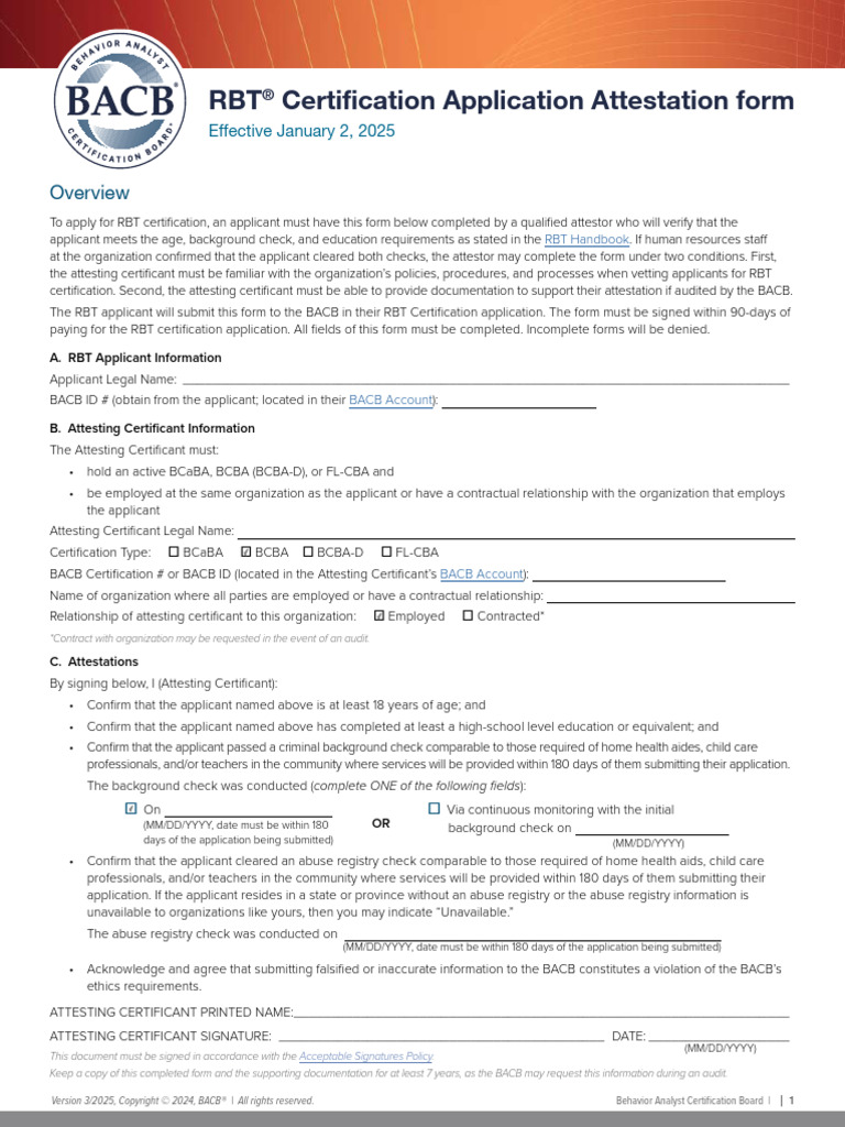 RBT Certification Attestation Form | PDF | Background Check | Justice