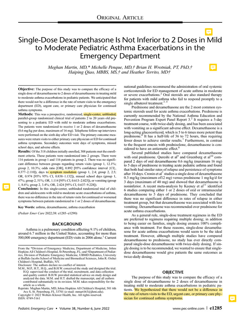Pediatric-Emergency-Care-2022-Single Dose Dexamethasone Is Not Inferior ...