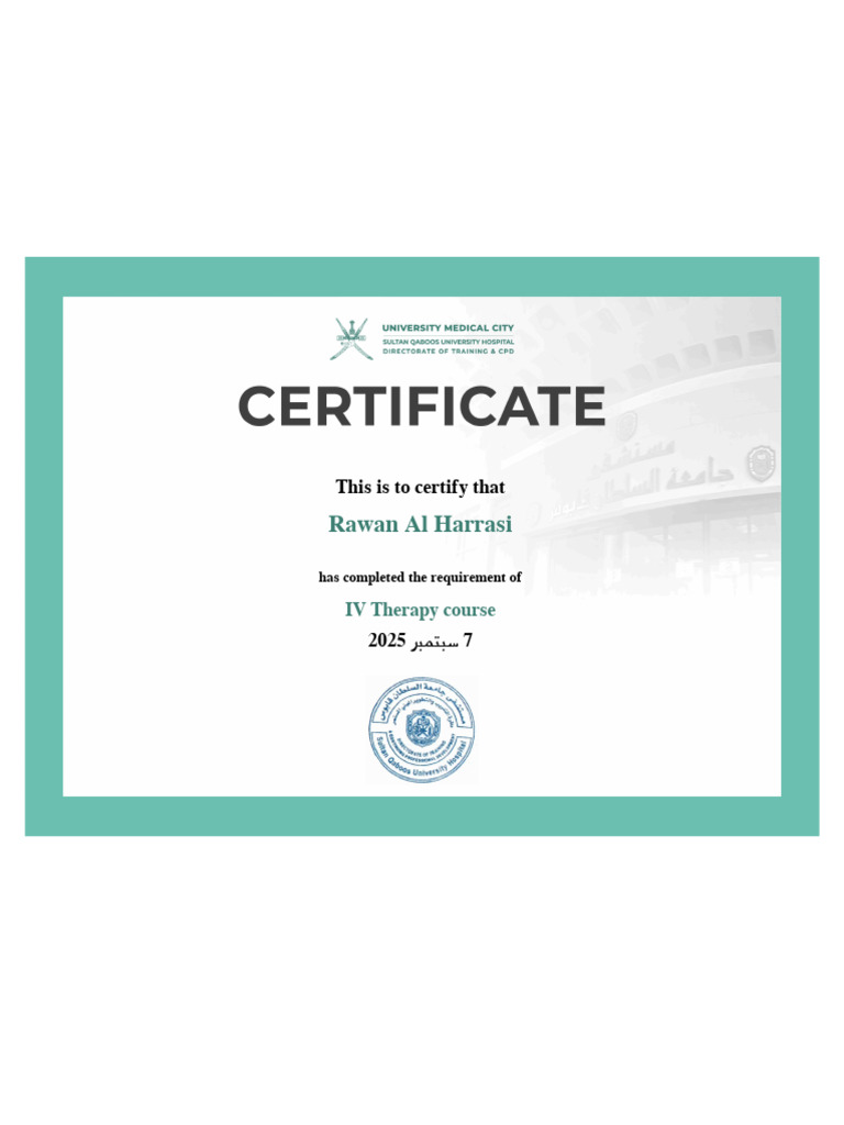 Rawan's IV Therapy Online Course Certificate | PDF