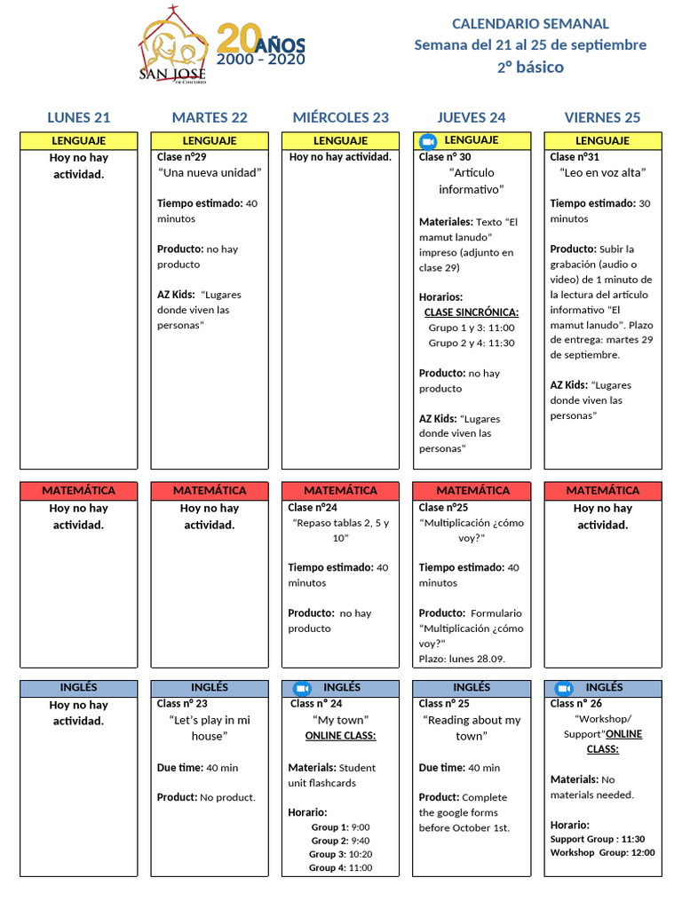 2° Basico 21 25 de Septiembre | PDF