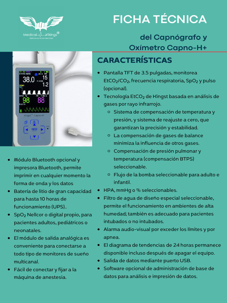 Capnógrafo y Oxímetro Capno-H+ 3.5