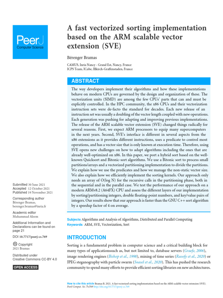 A Fast Vectorized Sorting Implementation Based On The ARM Scalable ...