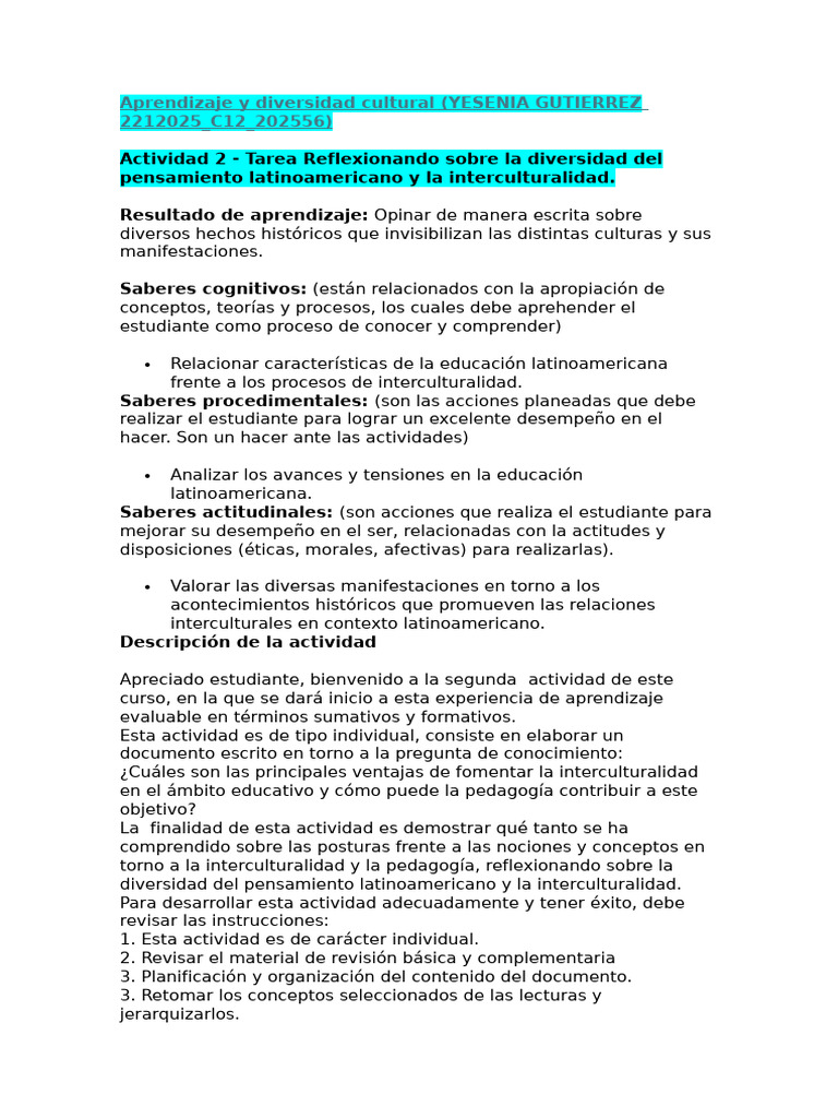 Interculturalidad en la Educación Latinoamericana | PDF | Aprendizaje ...