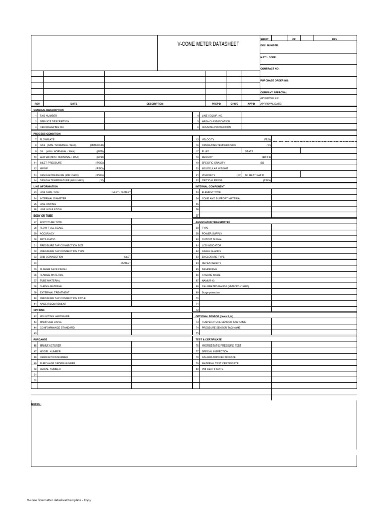 V-Cone Flowmeter Datasheet Template | PDF | Flow Measurement | Physical ...