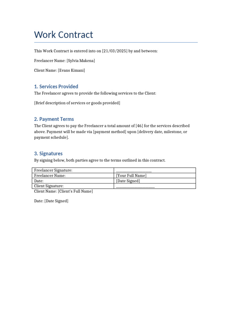 Work Contract Between Freelancer and Client | PDF