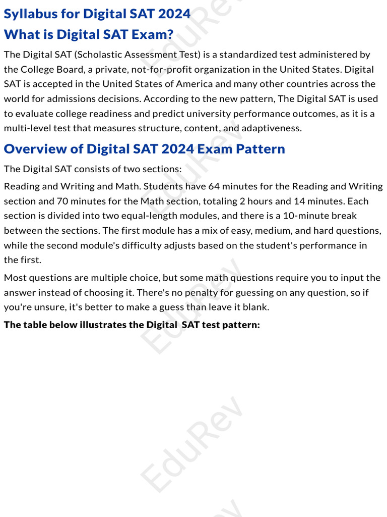 Digital SAT 2024 Exam Syllabus Guide | PDF | Sat | Qualifications