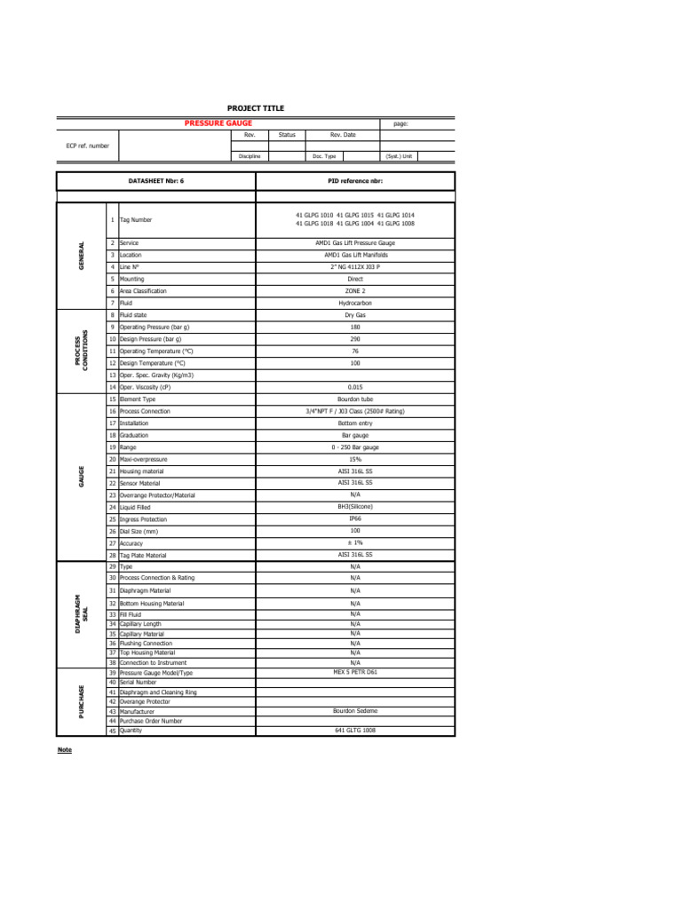 Pressure Gauge Datasheet Overview | PDF | Pressure Measurement | Pressure