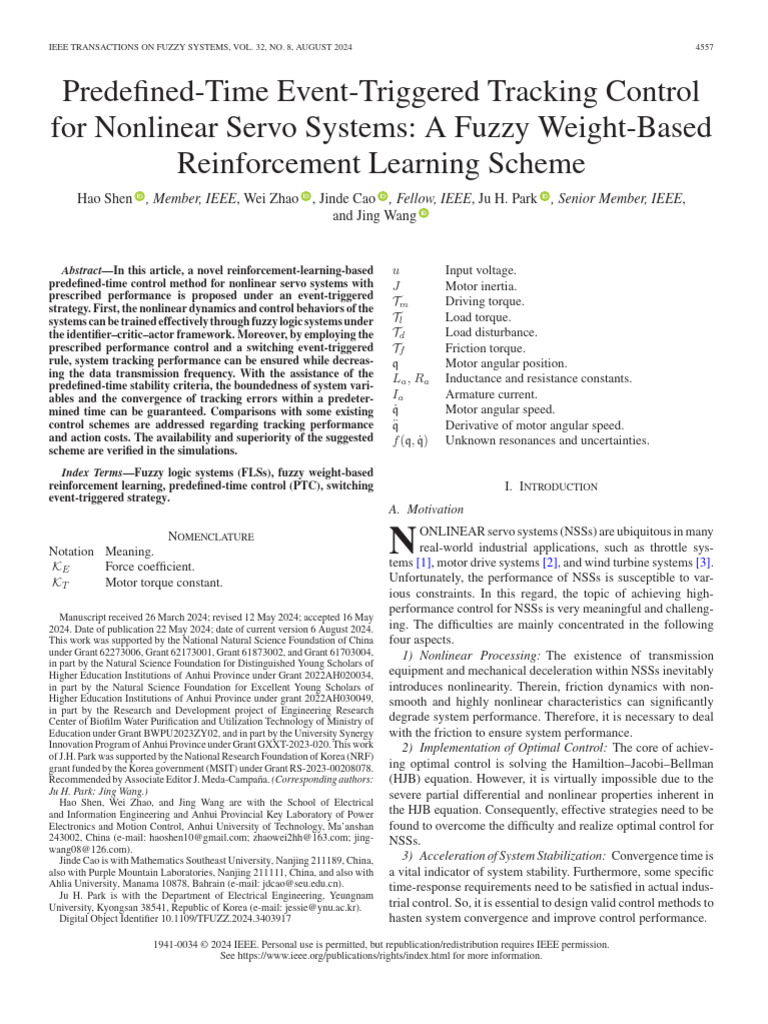 Fuzzy Reinforcement Learning for Servo Control | PDF | Optimal Control ...