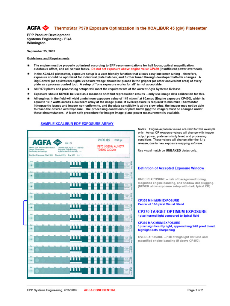 ThermoStar P970 Exposure Guidelines | PDF | Exposure (Photography) | Light