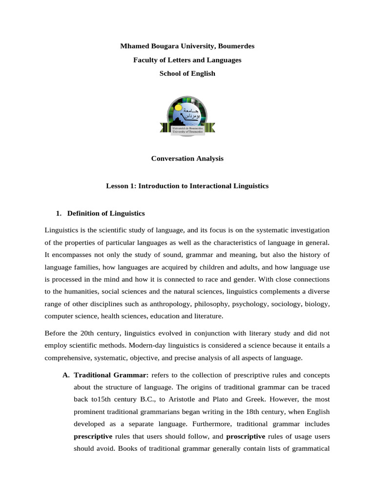 Lesson 1 Introdction To Interactional Linguistics | PDF | Linguistics ...