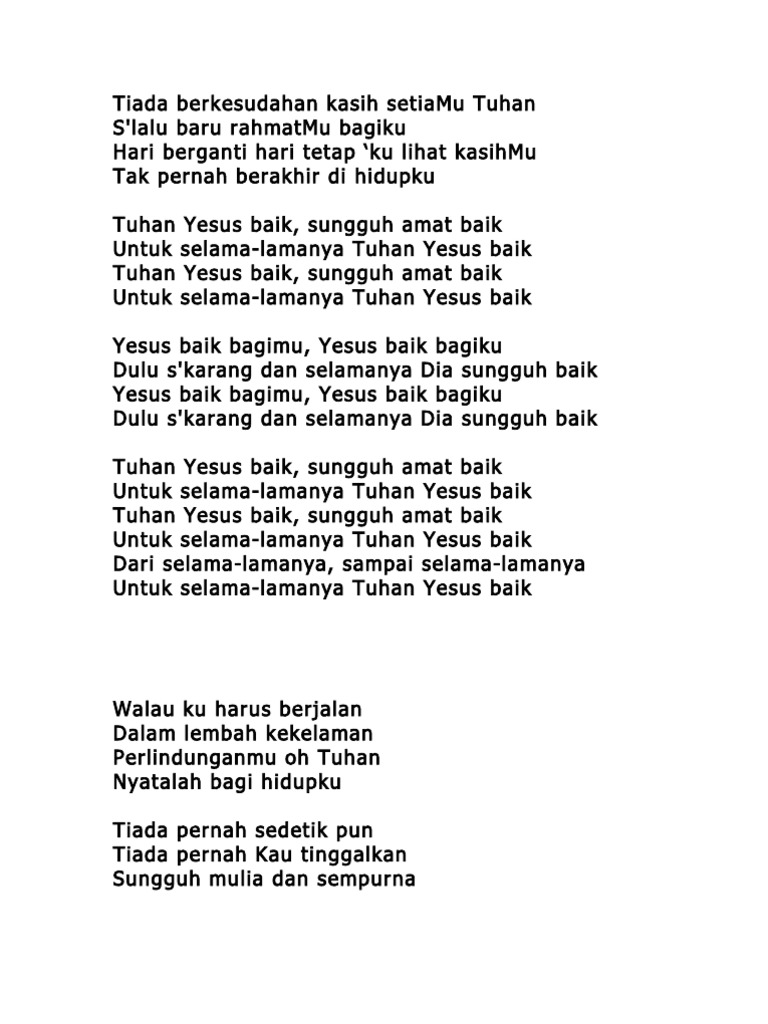 Lirik Lagu Tuhan Yesus Baik Sungguh Amat Baik