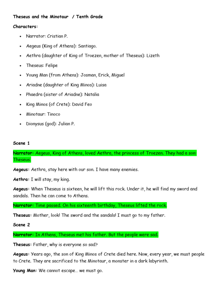 Theseus and the Minotaur Play Script | PDF | Theseus | Minotaur