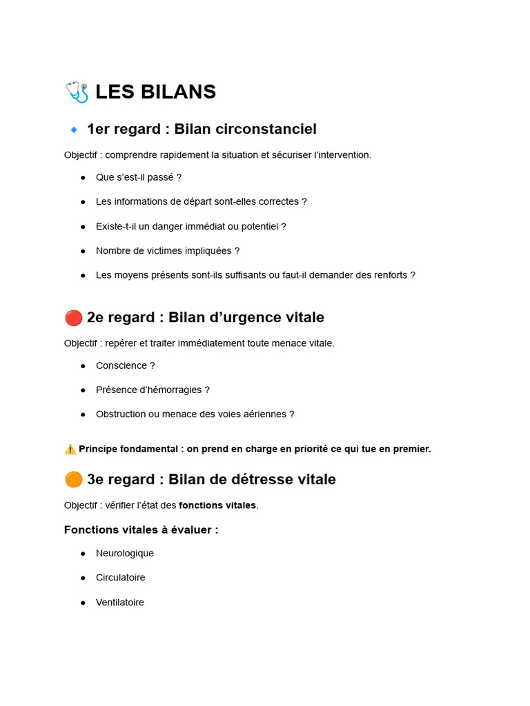 Bilan d'urgence : Évaluation vitale complète | PDF | Spécialités ...