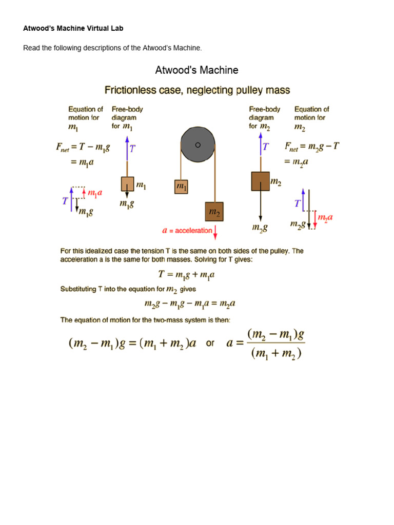 Atwoods Machine Virtual Lab Instructions | PDF | Data