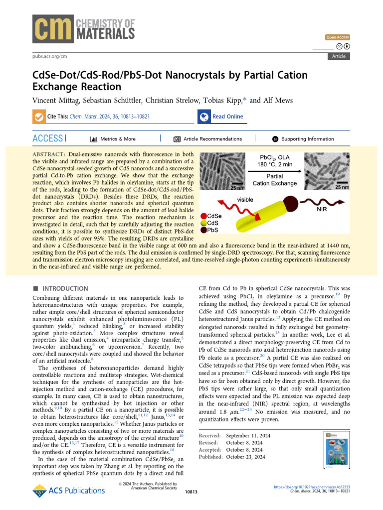 Mittag Et Al 2024 Cdse Dot Cds Rod Pbs Dot Nanocrystals by Partial ...