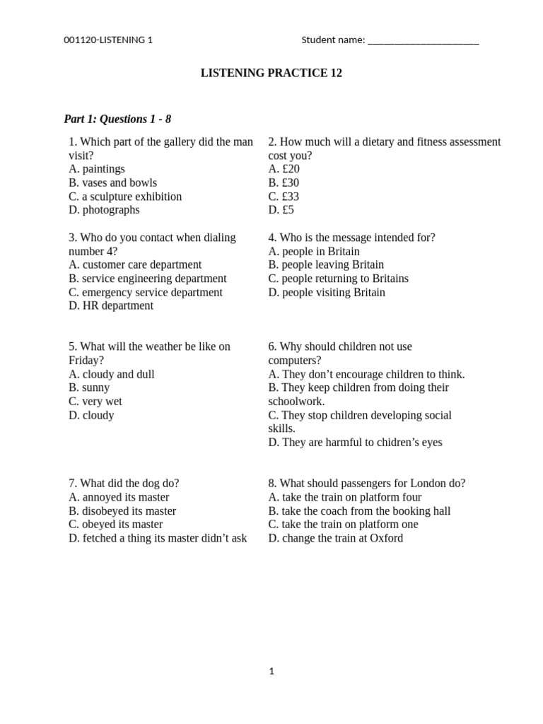 Listening Practice Questions 1-15 | PDF | Chess | Chess Theory