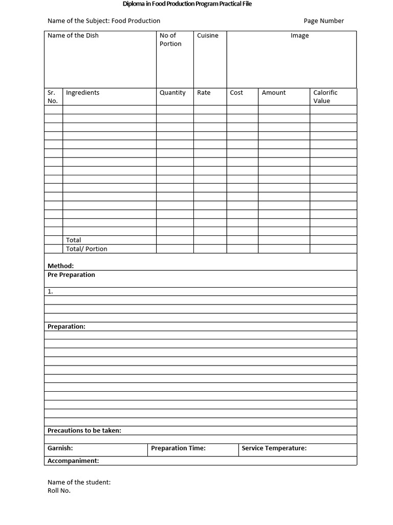 Food Production Practical File Guide | PDF